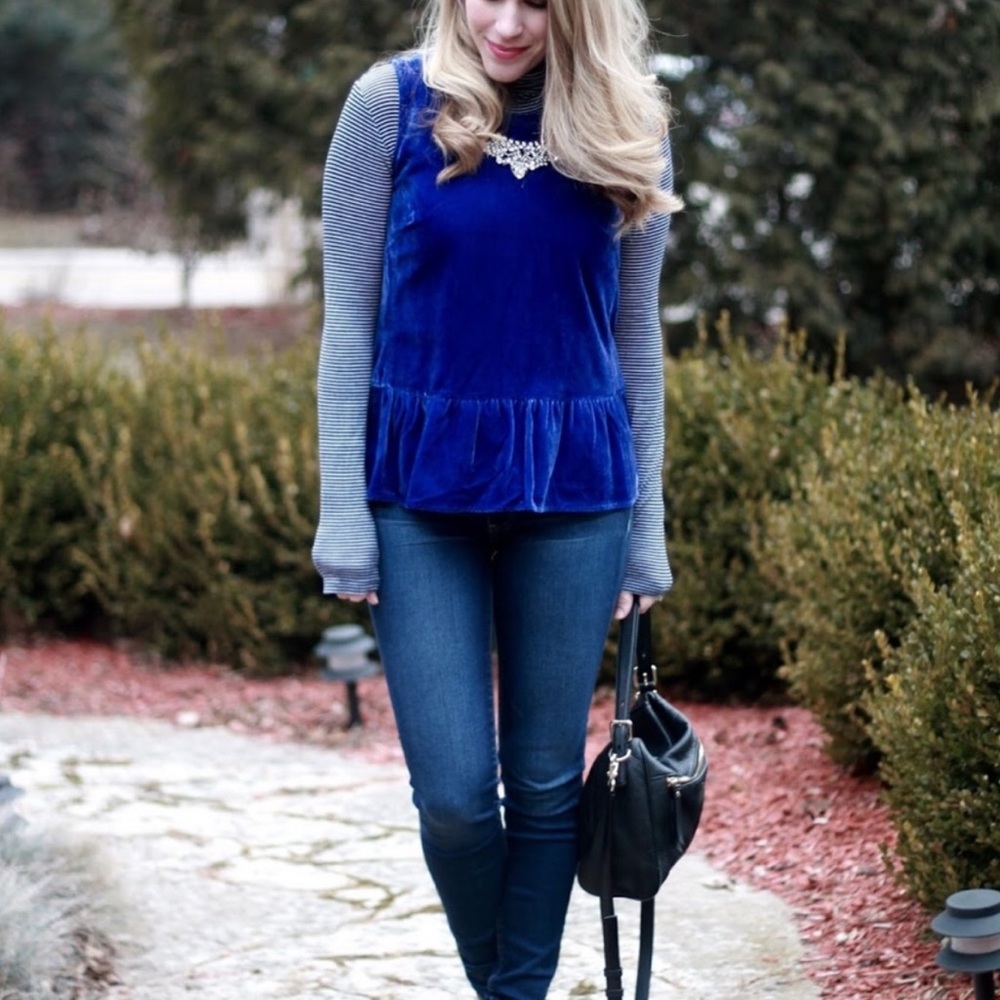 4/$25 J Crew Velvet Peplum Tank Top Blue 2